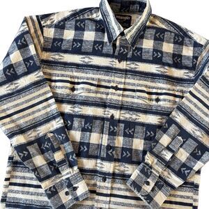 Vintage 90s Wrangler Single Stitch X-Long Tails Shirt Mens Sz 15.5-34 Navy USA